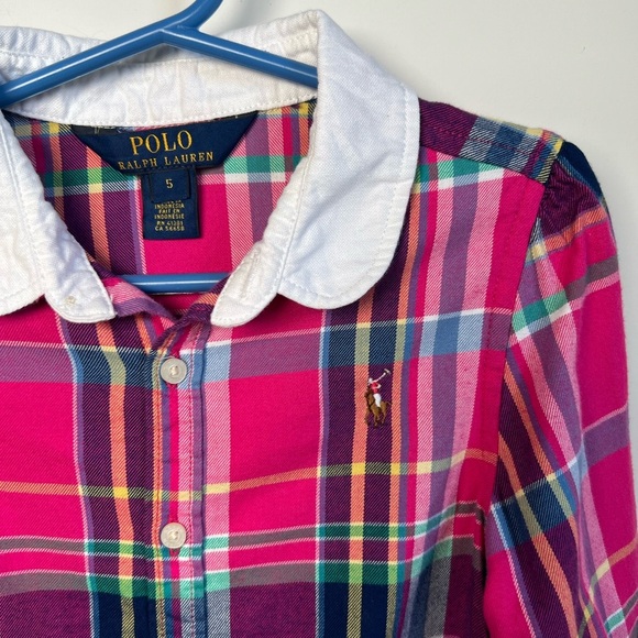POLO Ralph Lauren Pink Multicolour Plaid Tartan Dress Preppy Fall Size 5 Girls - Picture 1 of 9